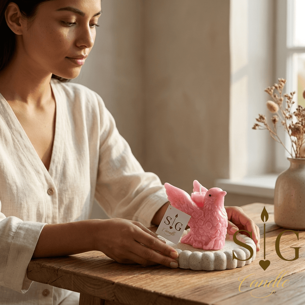 Vela Escultórica Pájaro Rosé – imagen 2